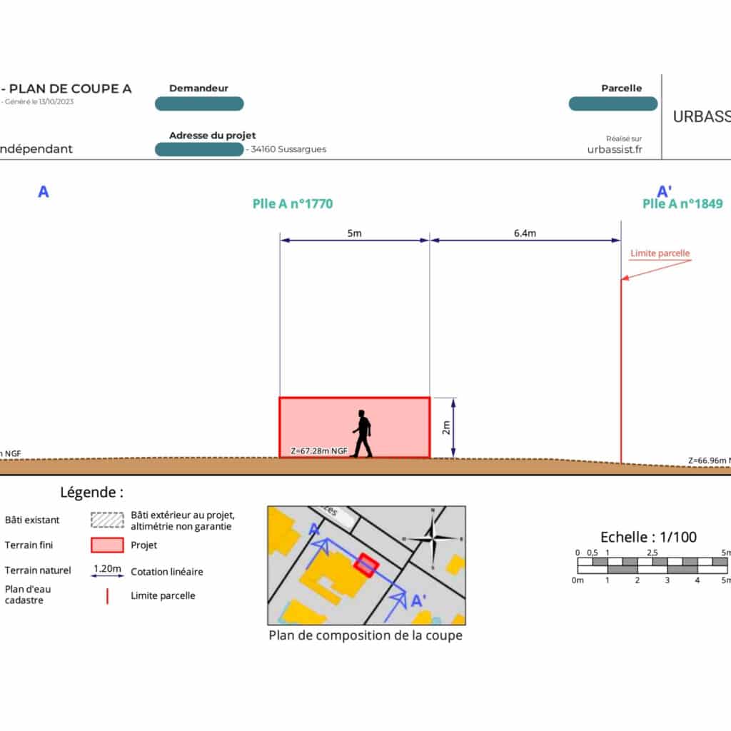 Exemple d'un plan de coupe réalisé avec URBASSIST